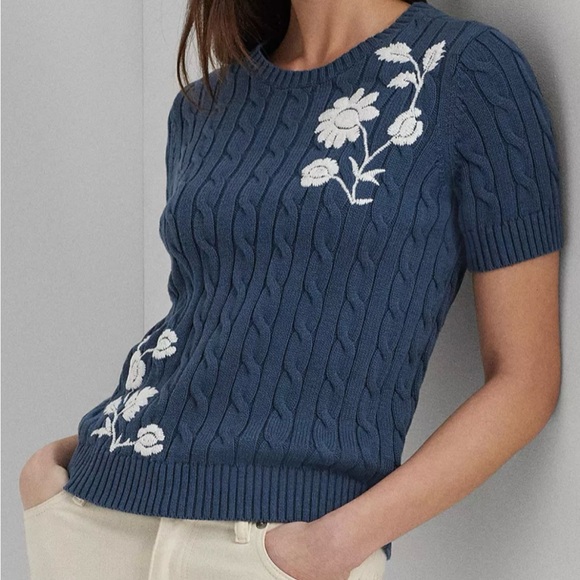Lauren Ralph Lauren Tops - NWT - Lauren Ralph Lauren Embroidered Cable-Knit Sweater; Size Small